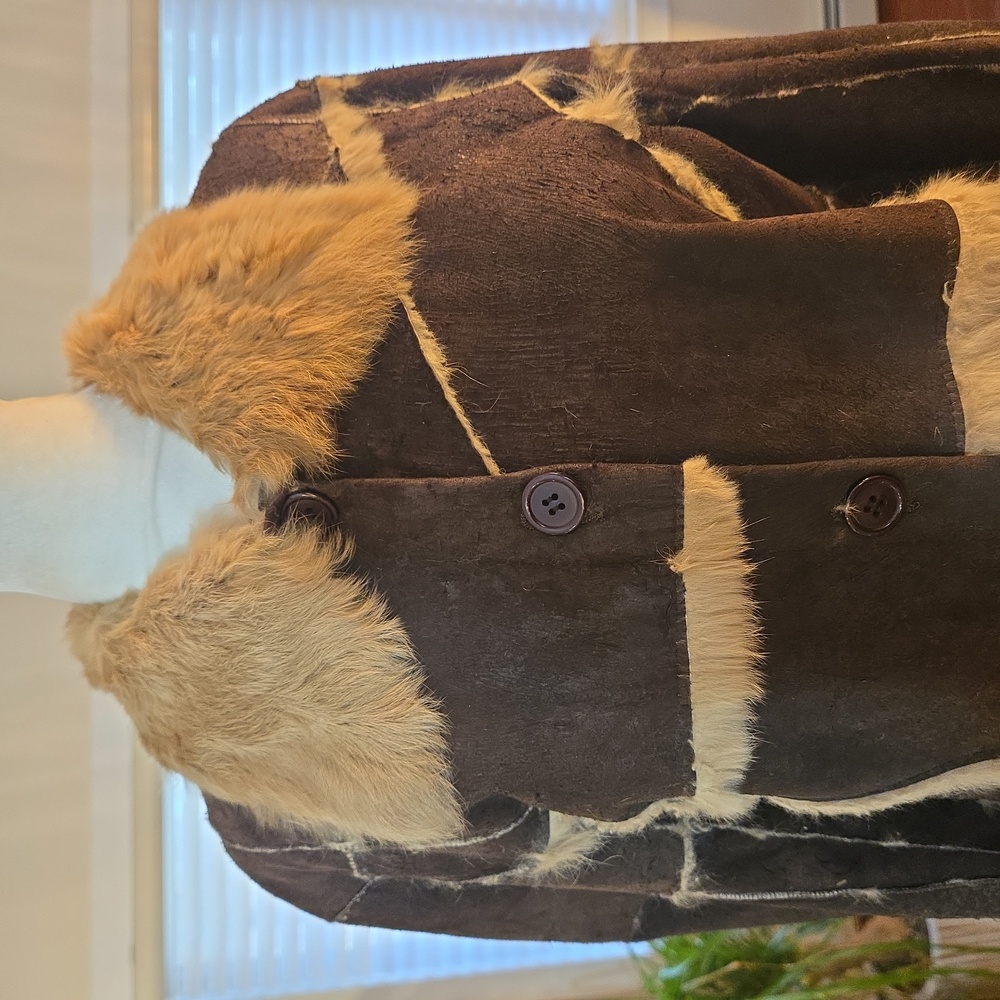 Vtg Guess Shearling Patchwork Chocolate Brown Sue… - image 6